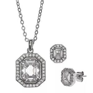 Christian Siriano Silver Square Pendant Necklace and Earrings Set New